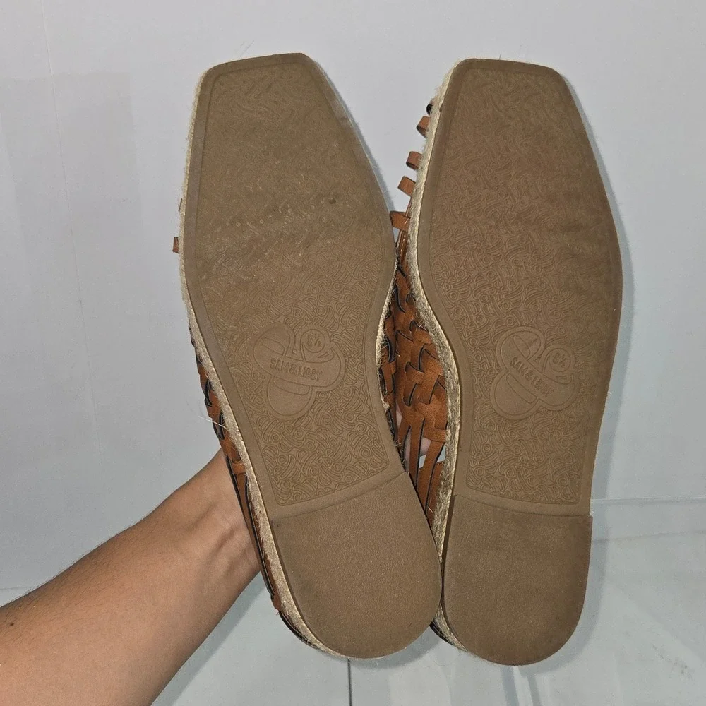 Sam & Libby Womens Woven Huarache Espadrille Flats Brown Square Toe 8.5